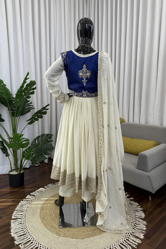 Ivory & Royal Blue Embroidered Anarkali Set