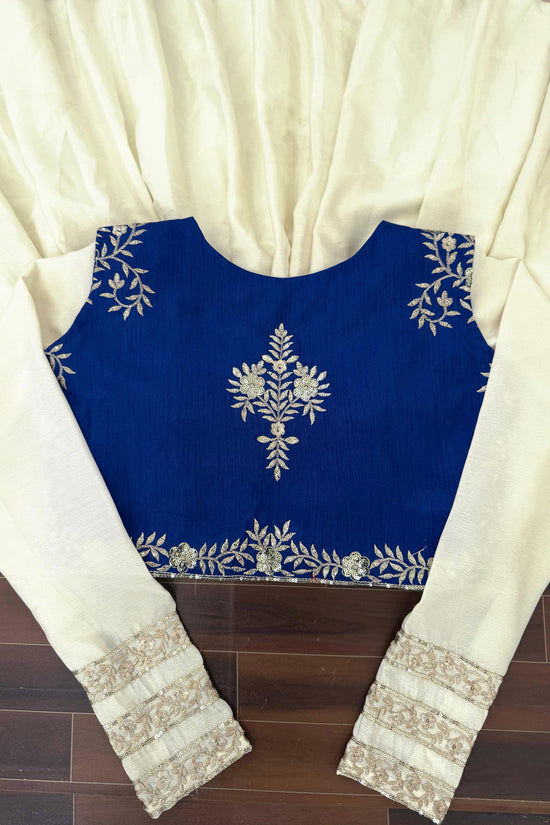 Ivory & Royal Blue Embroidered Anarkali Set