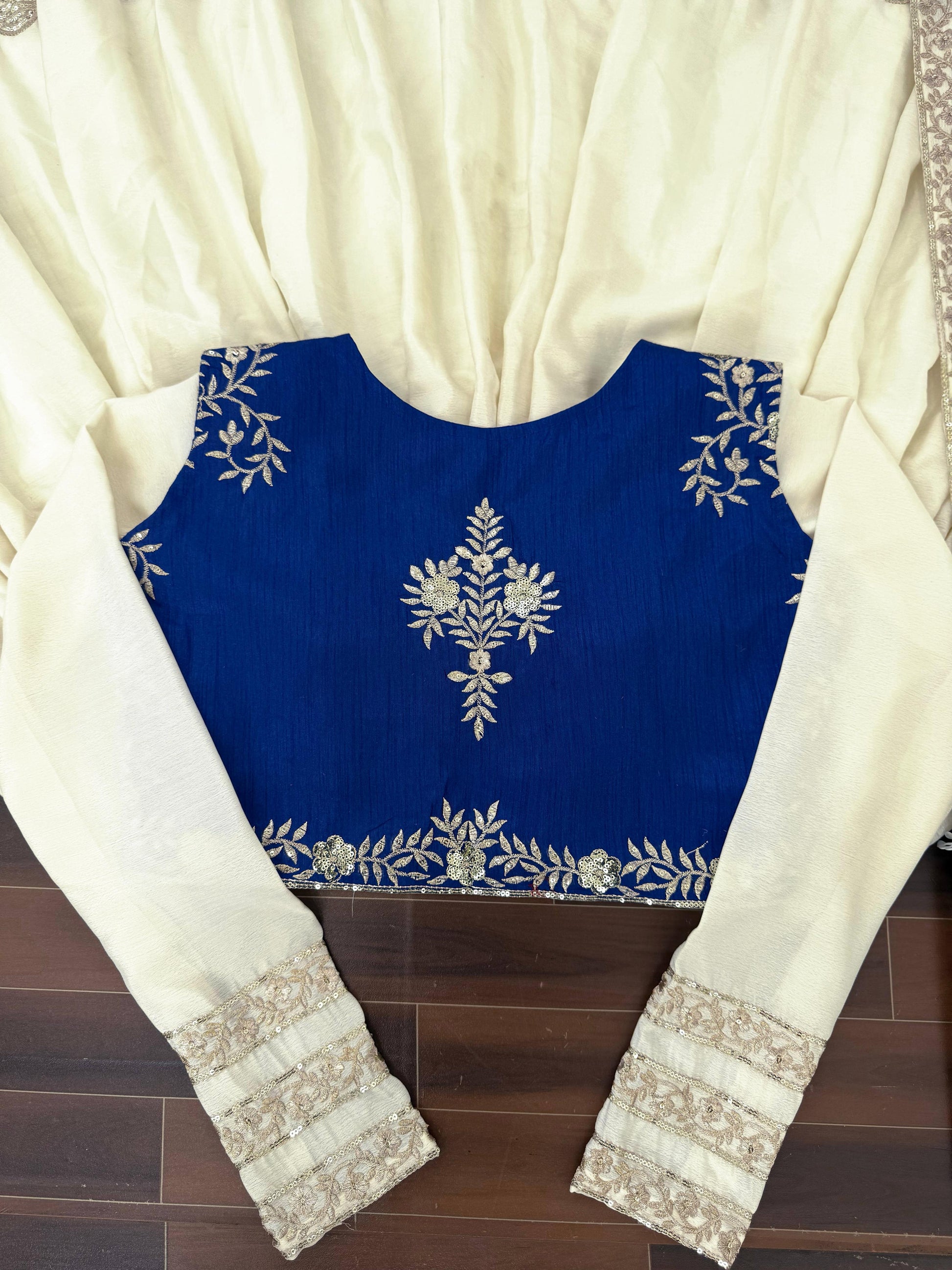 Ivory & Royal Blue Embroidered Anarkali Set