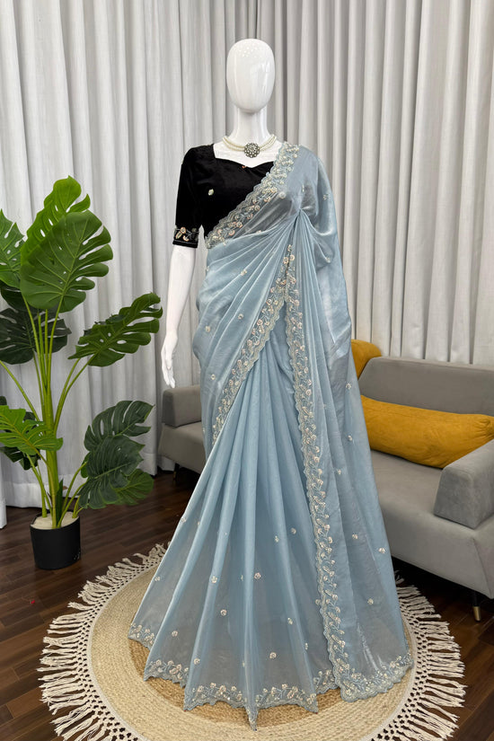 Elegant Sky Blue Designer Saree