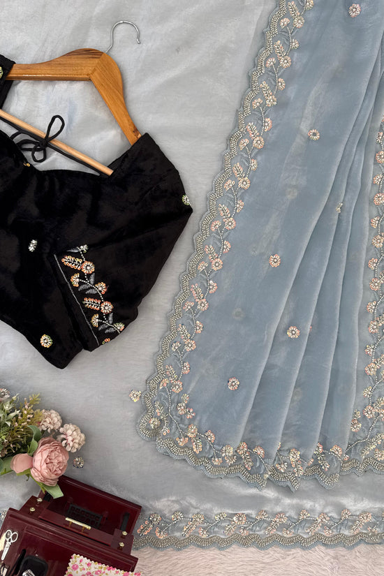 Elegant Sky Blue Designer Saree