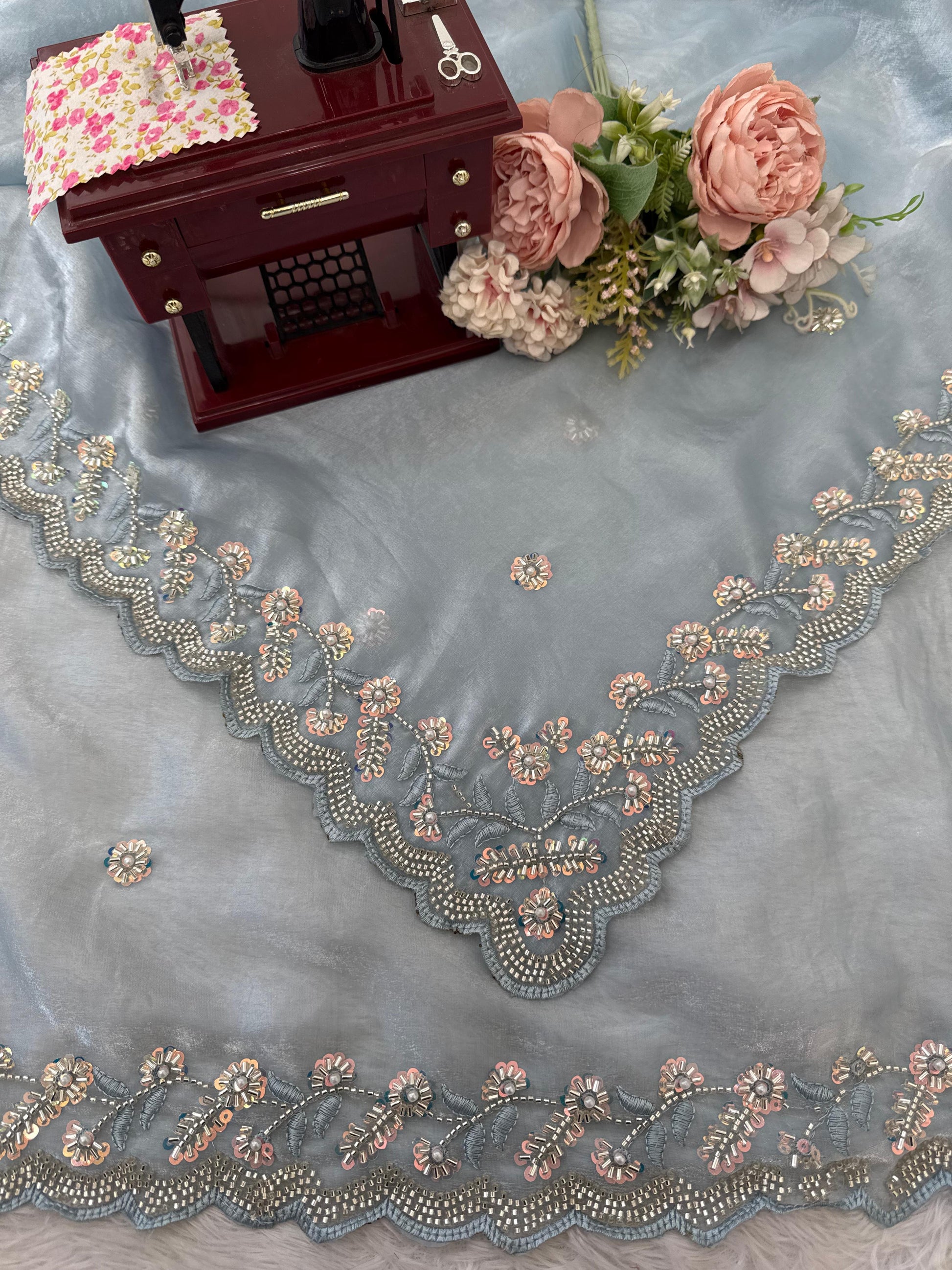 Elegant Sky Blue Designer Saree