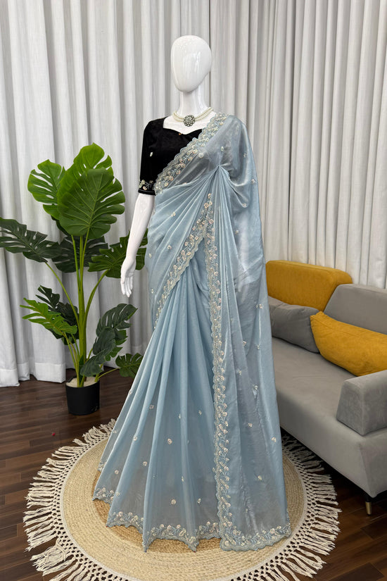 Elegant Sky Blue Designer Saree