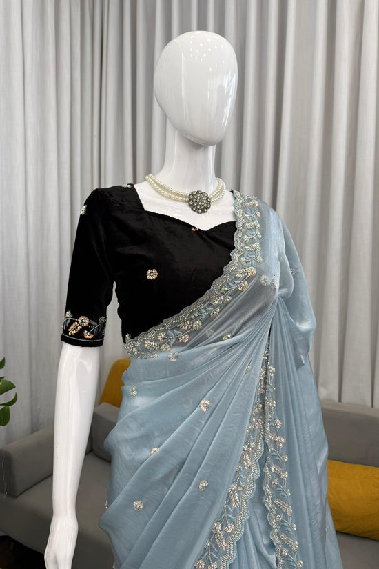 Elegant Sky Blue Designer Saree