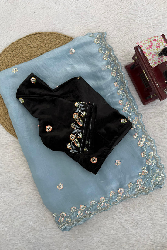 Elegant Sky Blue Designer Saree