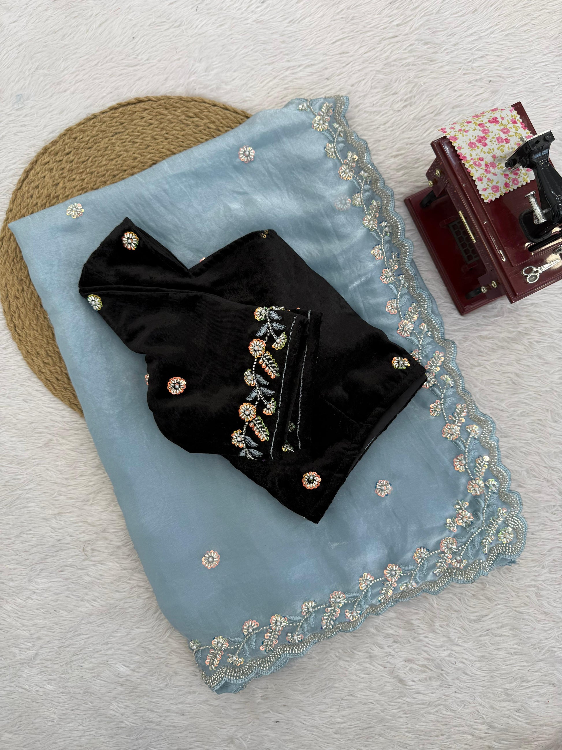 Elegant Sky Blue Designer Saree