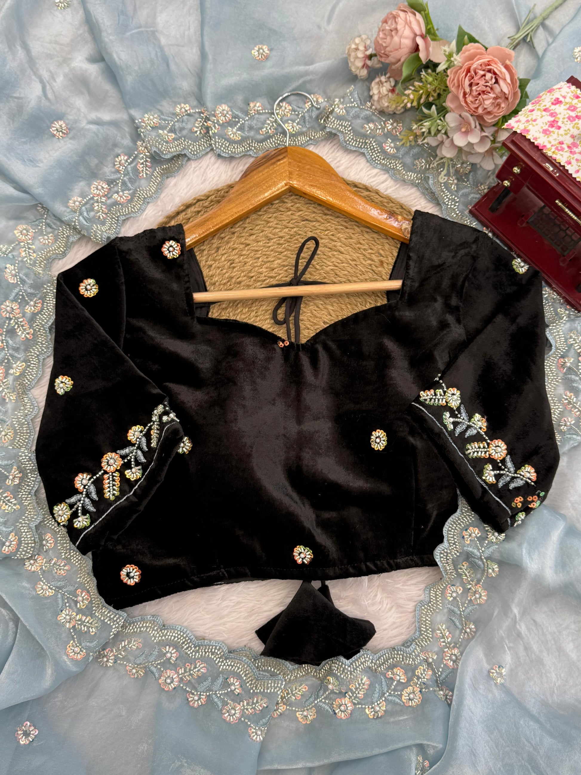 Elegant Sky Blue Designer Saree