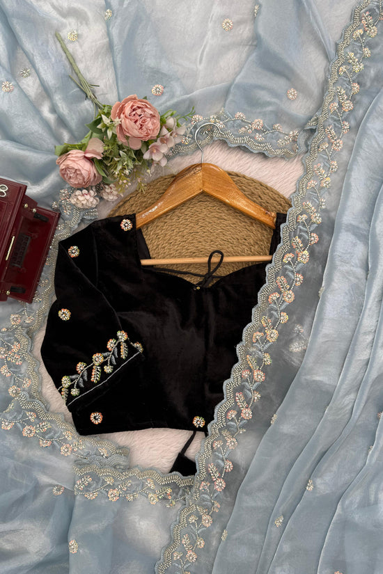 Elegant Sky Blue Designer Saree