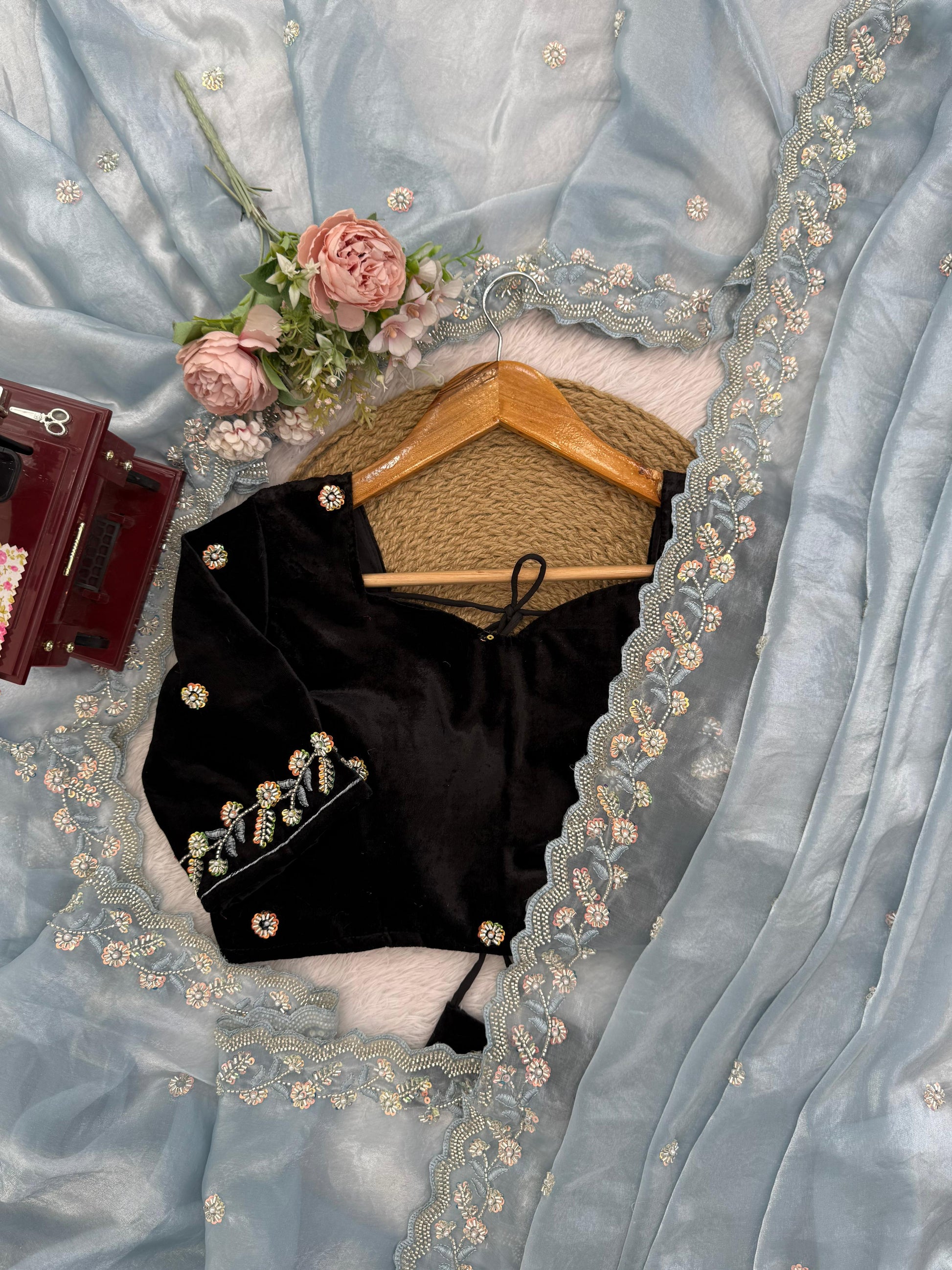 Elegant Sky Blue Designer Saree