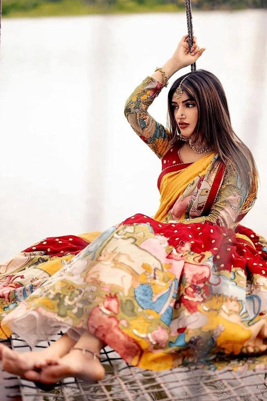 “Red Kalamkari Border Lehenga Set”