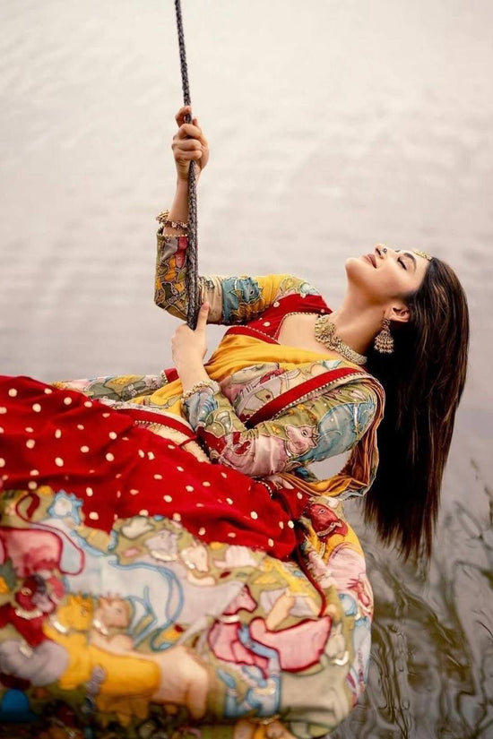 “Red Kalamkari Border Lehenga Set”