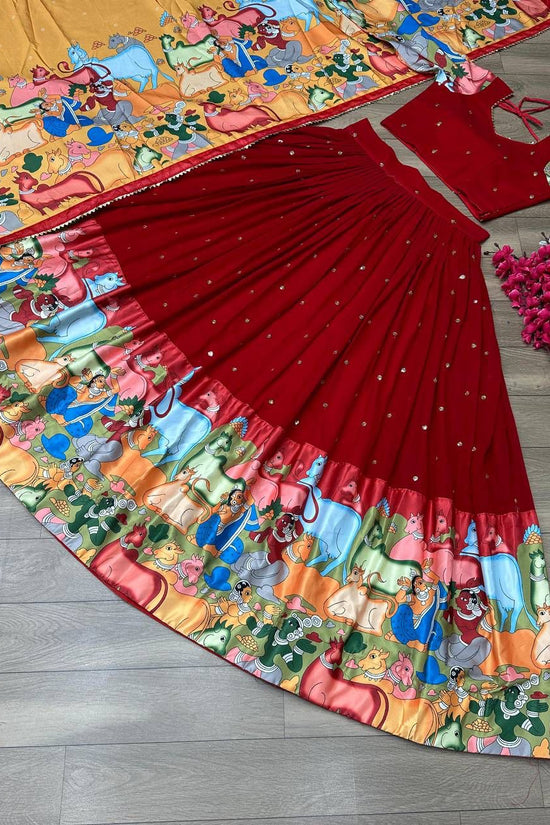“Red Kalamkari Border Lehenga Set”