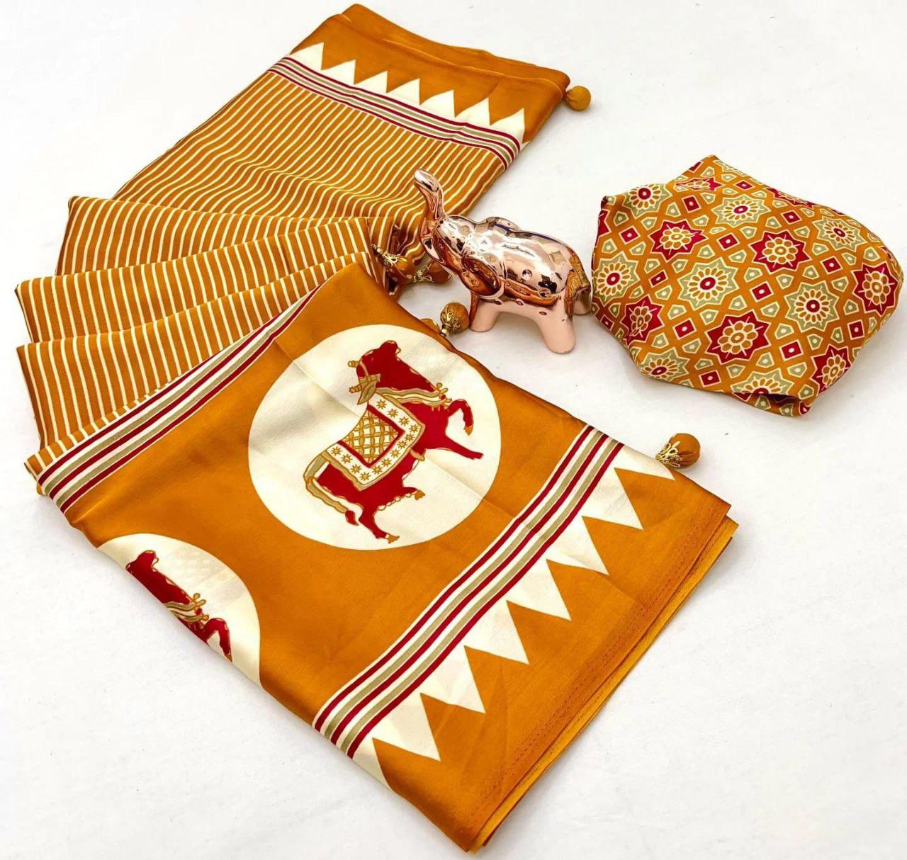 KAMDHENU JAPAN SATIN SILK SAREE