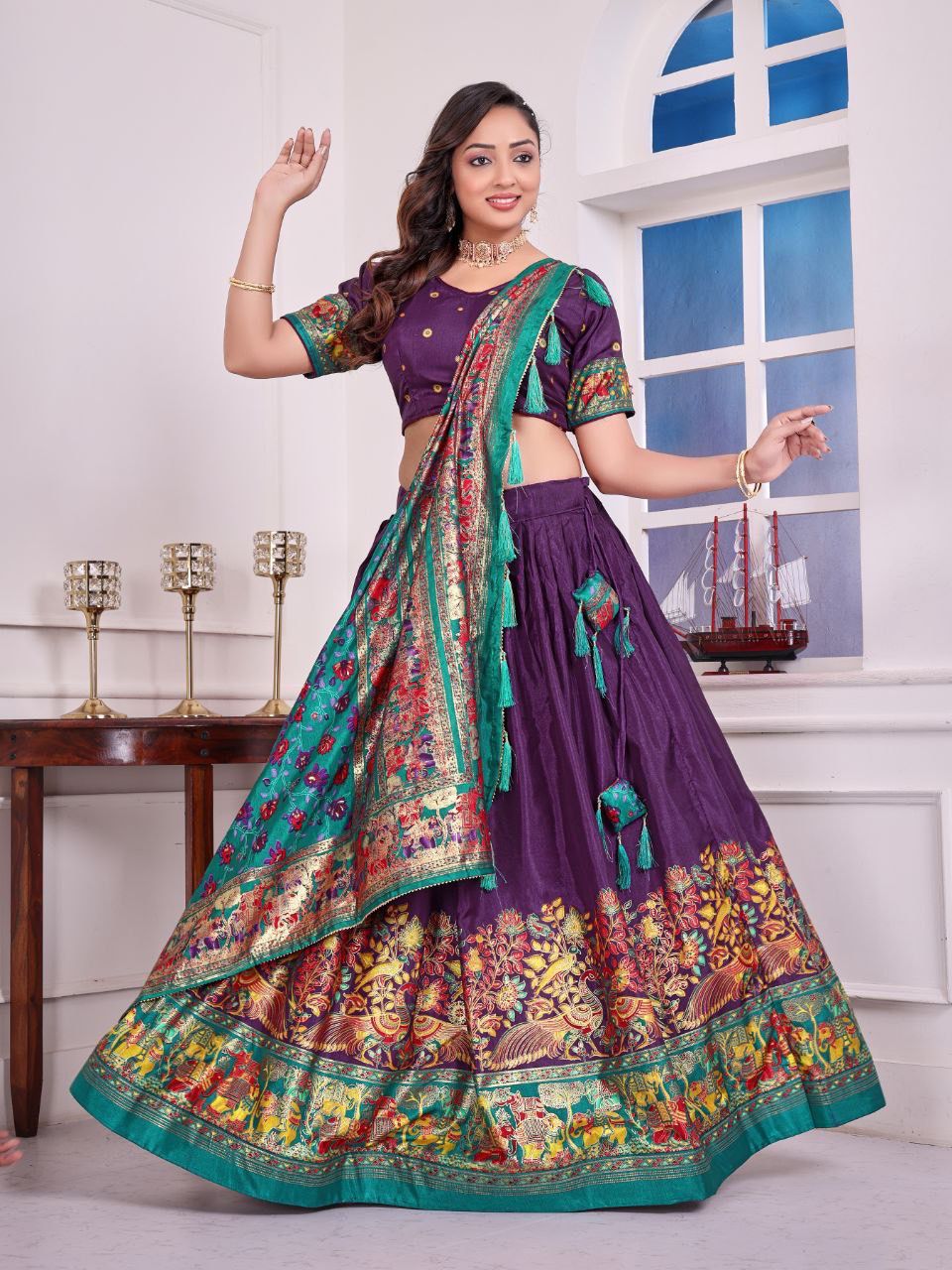 Elegant  Traditional Lehenga with Rich Floral and Peacock Print Dupatta
