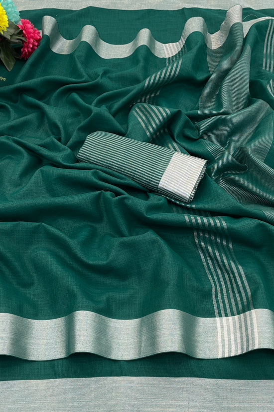 Elegant   Pure  heavy Linen-Cotton Saree with Silver Striped Border”