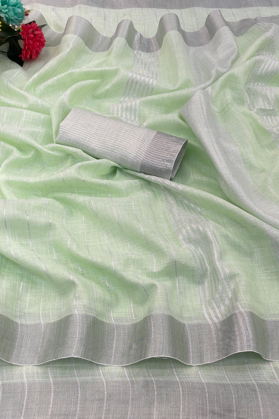Elegant   Pure  heavy Linen-Cotton Saree with Silver Striped Border”