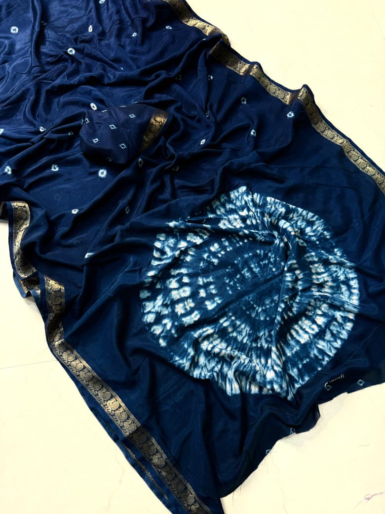 “Traditional Bandhani Saree in Deep colour