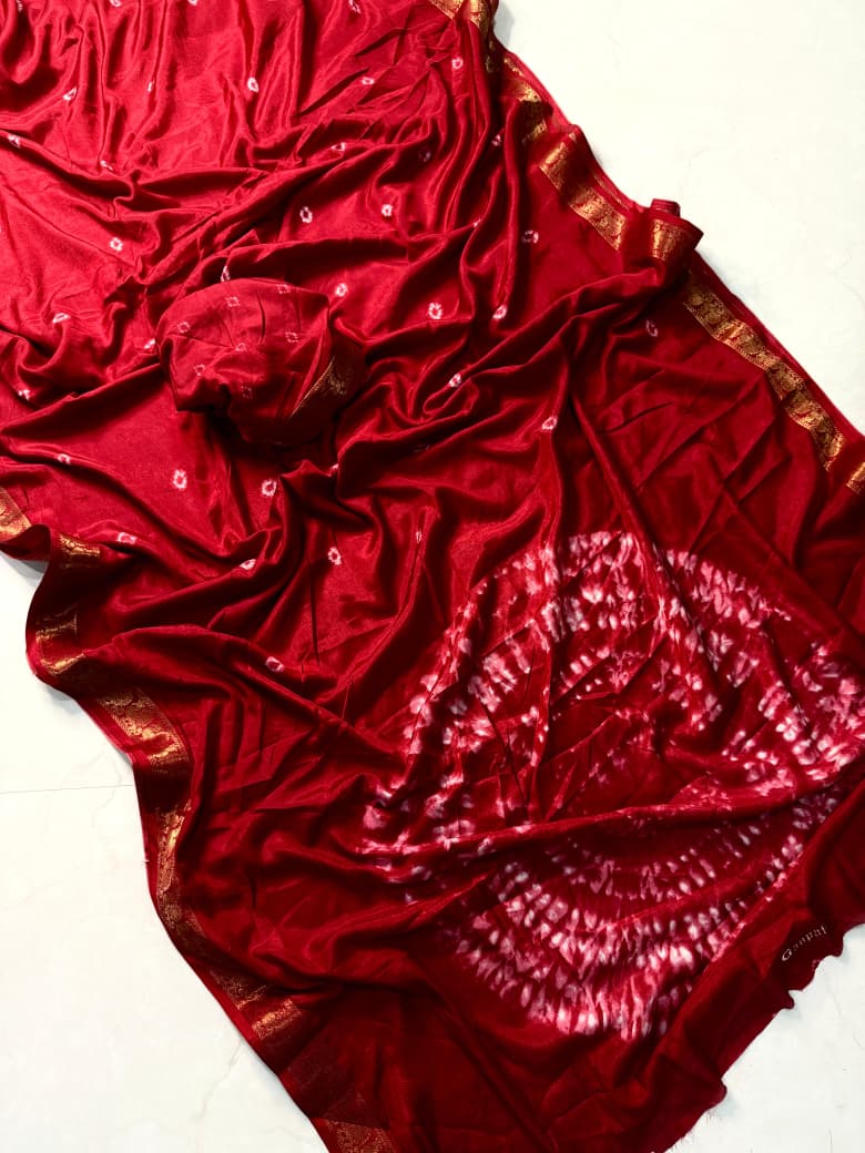 “Traditional Bandhani Saree in Deep colour