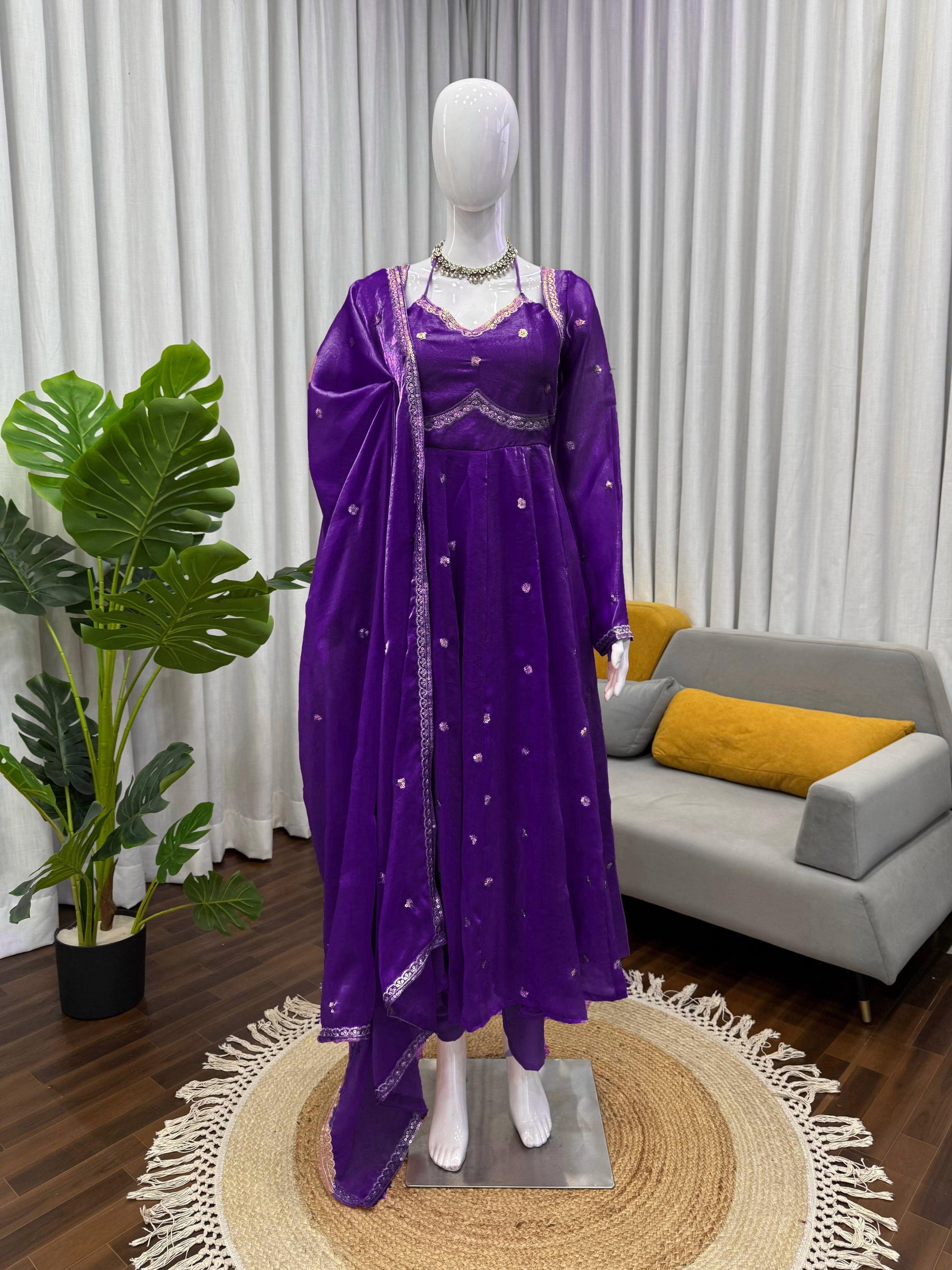 Elegance in Purple anarkali gown set