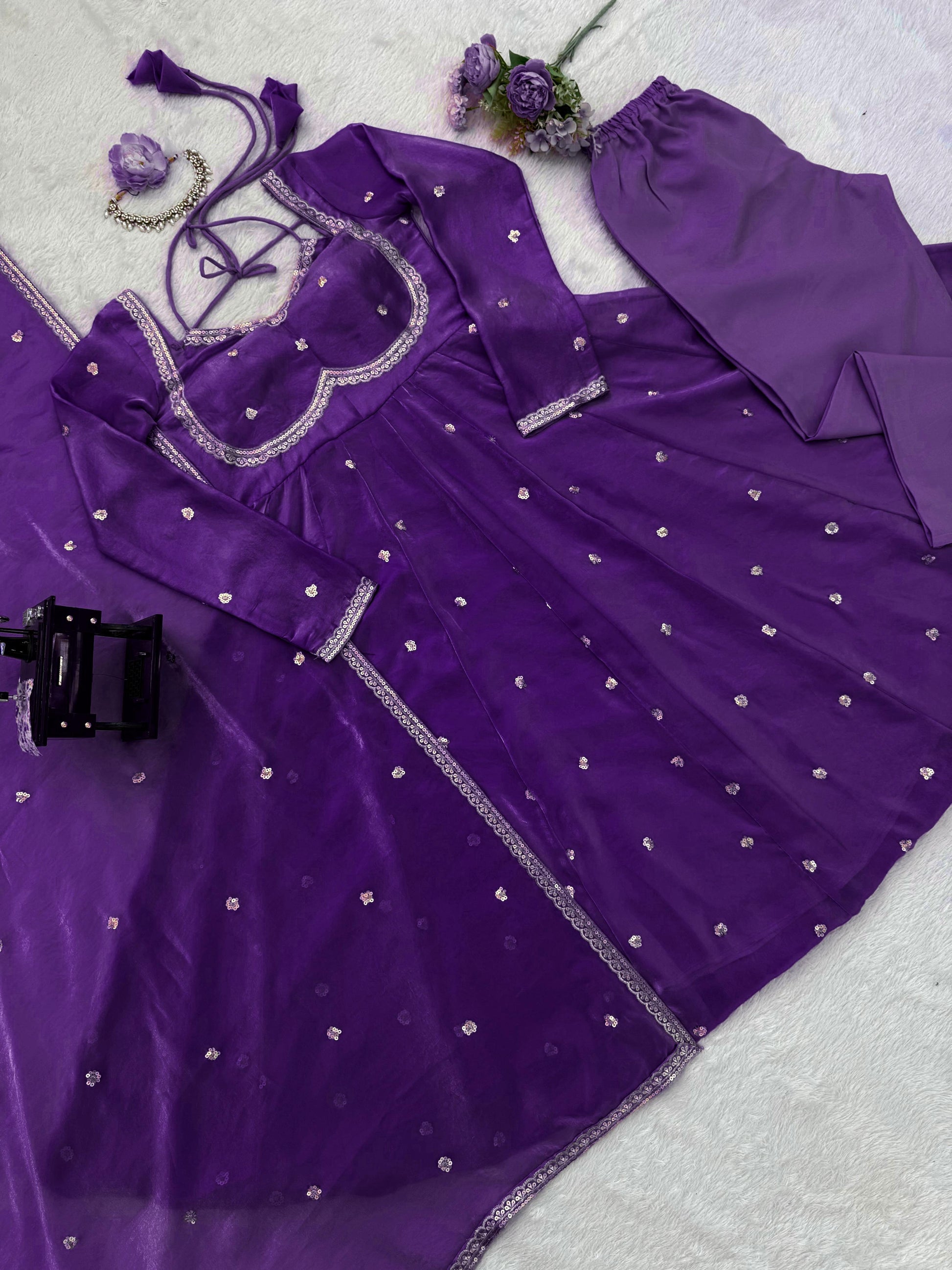 Elegance in Purple anarkali gown set