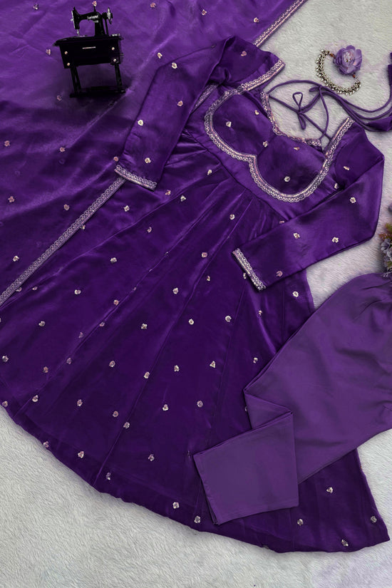 Elegance in Purple anarkali gown set
