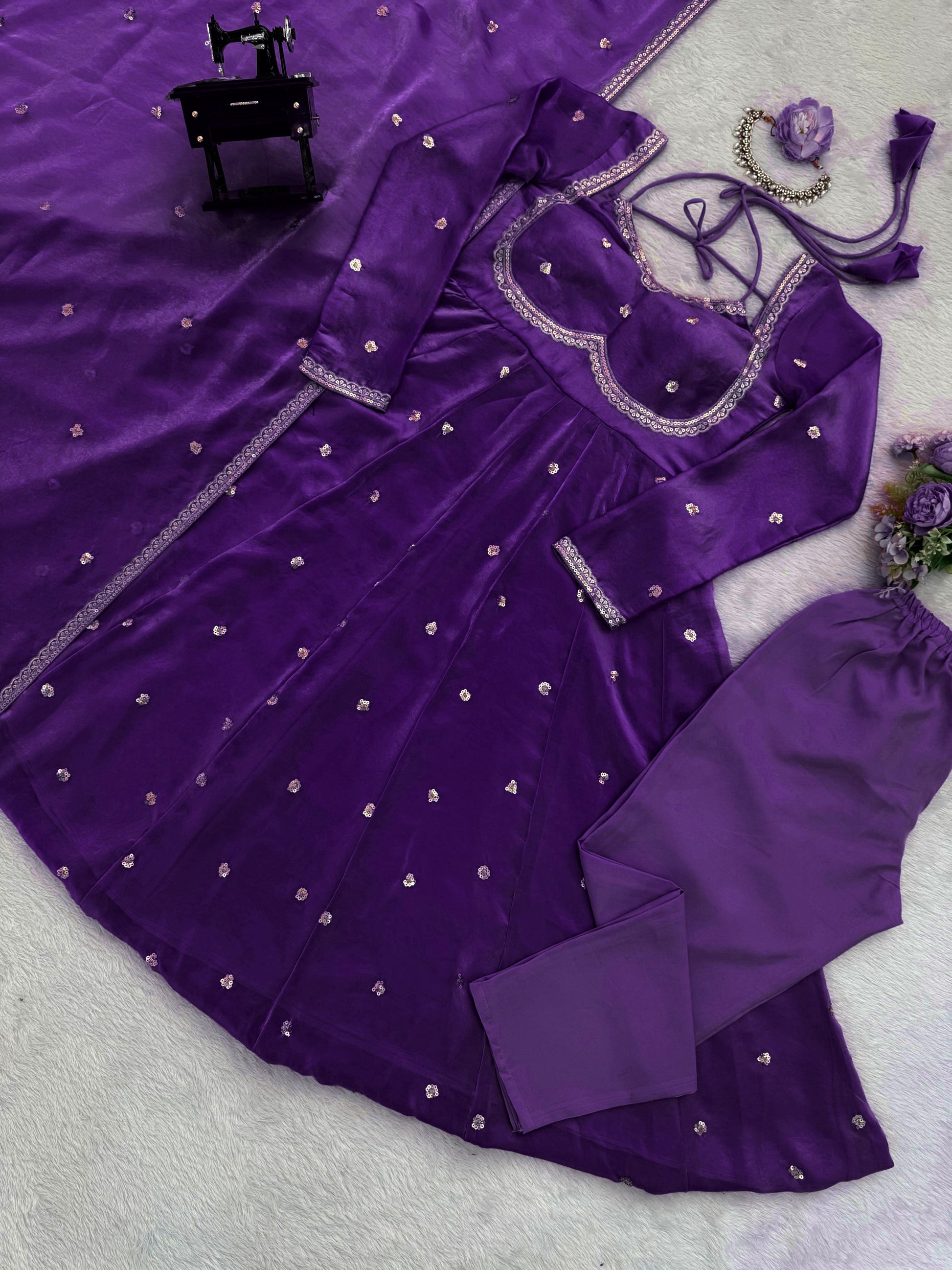 Elegance in Purple anarkali gown set