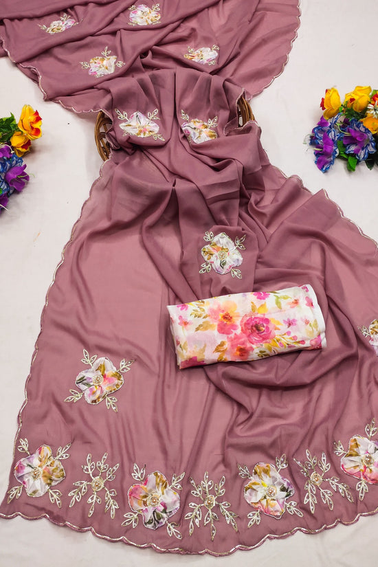 Elegant Star Georgette Saree with Floral Embroidery & Sequin Detailing