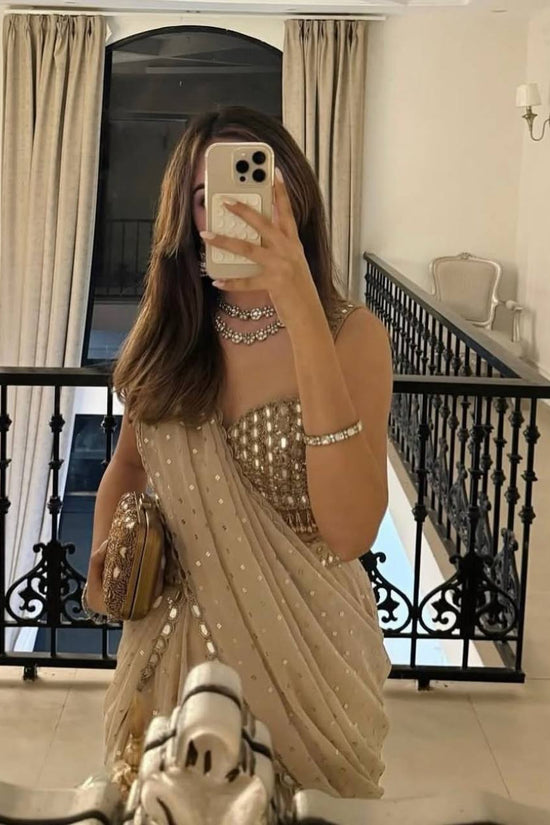 Glamorous Beige Mirror Work Reday to wear Lehengha & saree*