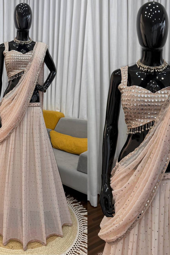 Glamorous Beige Mirror Work Reday to wear Lehengha & saree*