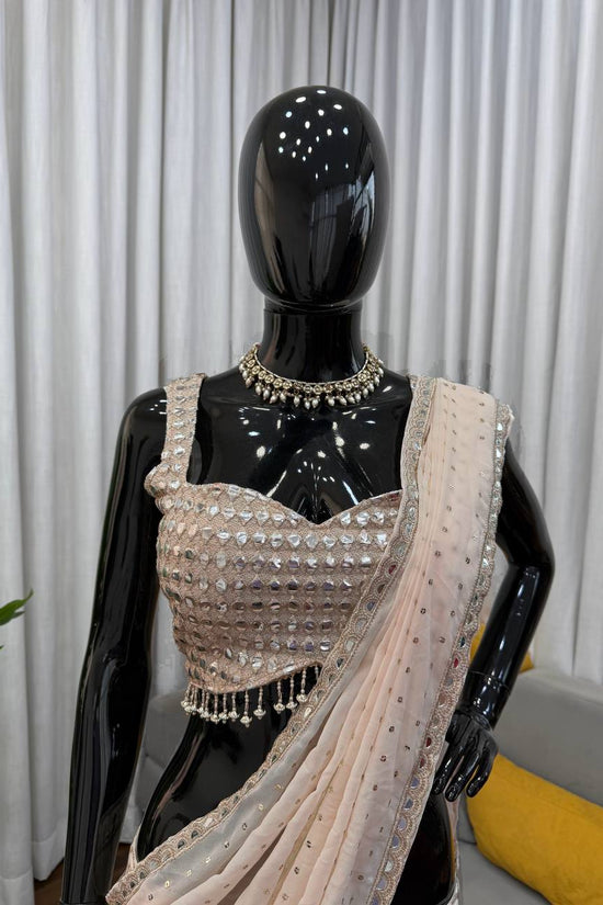 Glamorous Beige Mirror Work Reday to wear Lehengha & saree*