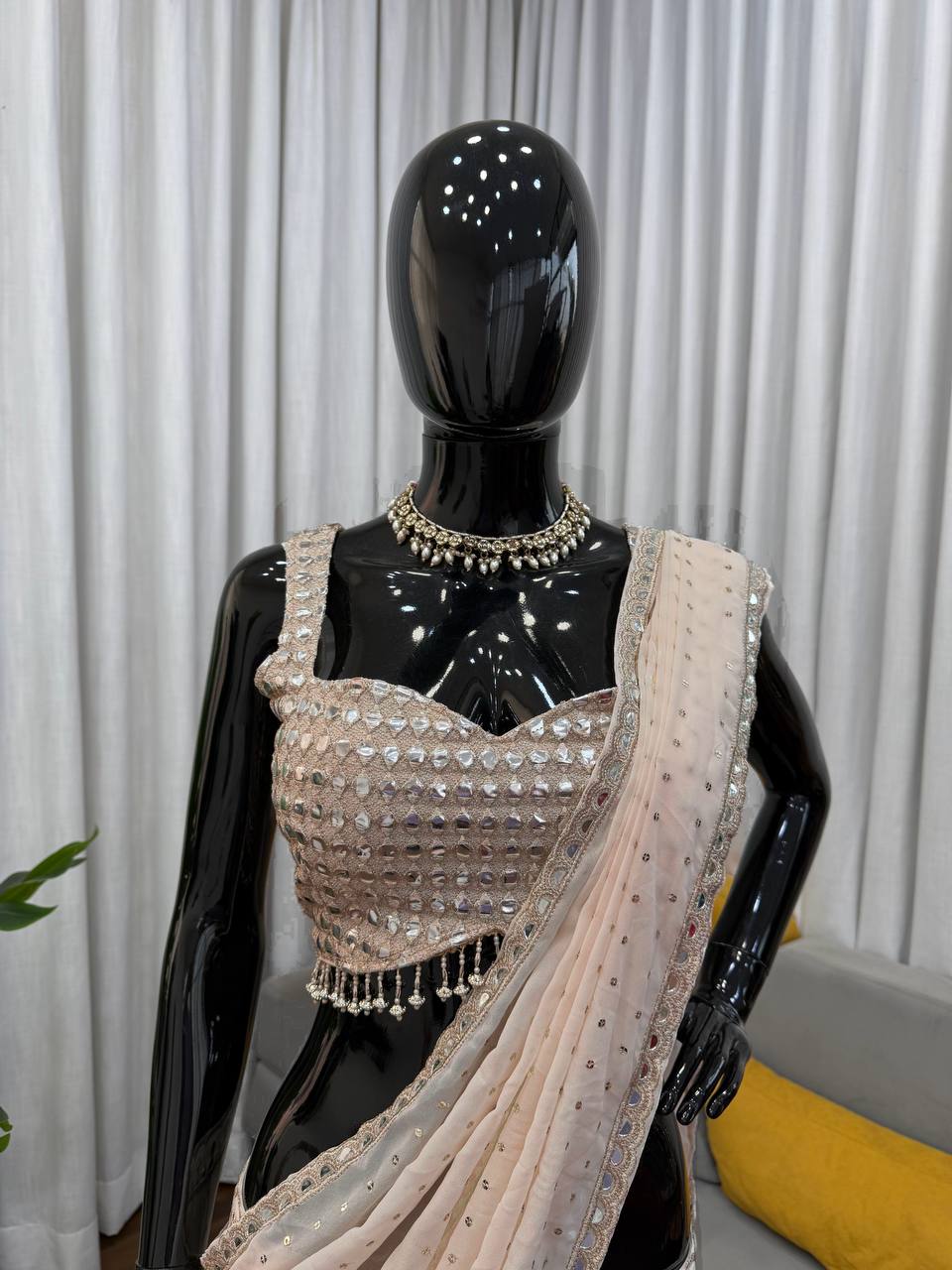 Glamorous Beige Mirror Work Reday to wear Lehengha & saree*