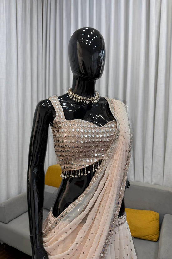 Glamorous Beige Mirror Work Reday to wear Lehengha & saree*