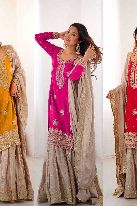 Chinon Silk  Weeding & Party & Festival Wear  Three Pic Sharara Suit