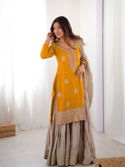 Chinon Silk  Weeding & Party & Festival Wear  Three Pic Sharara Suit