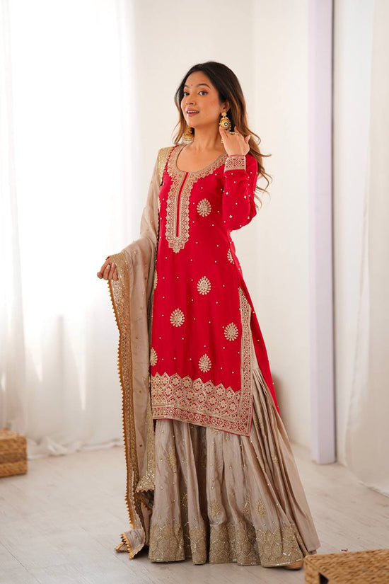 Chinon Silk  Weeding & Party & Festival Wear  Three Pic Sharara Suit