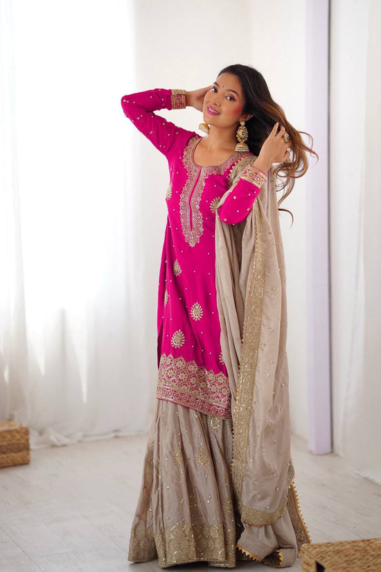 Chinon Silk  Weeding & Party & Festival Wear  Three Pic Sharara Suit