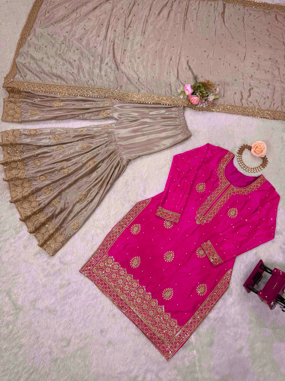 Chinon Silk  Weeding & Party & Festival Wear  Three Pic Sharara Suit