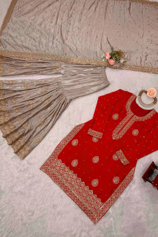 Chinon Silk  Weeding & Party & Festival Wear  Three Pic Sharara Suit