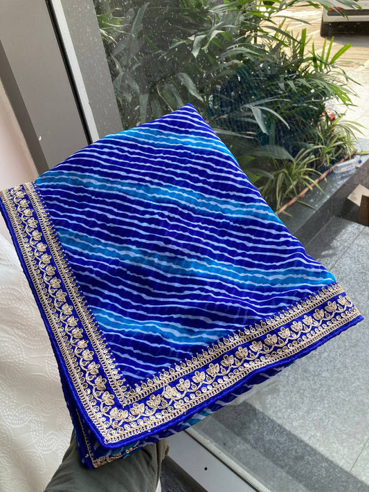 Festive Wear Leheriya Saree with Work  Designer Border and work blouse