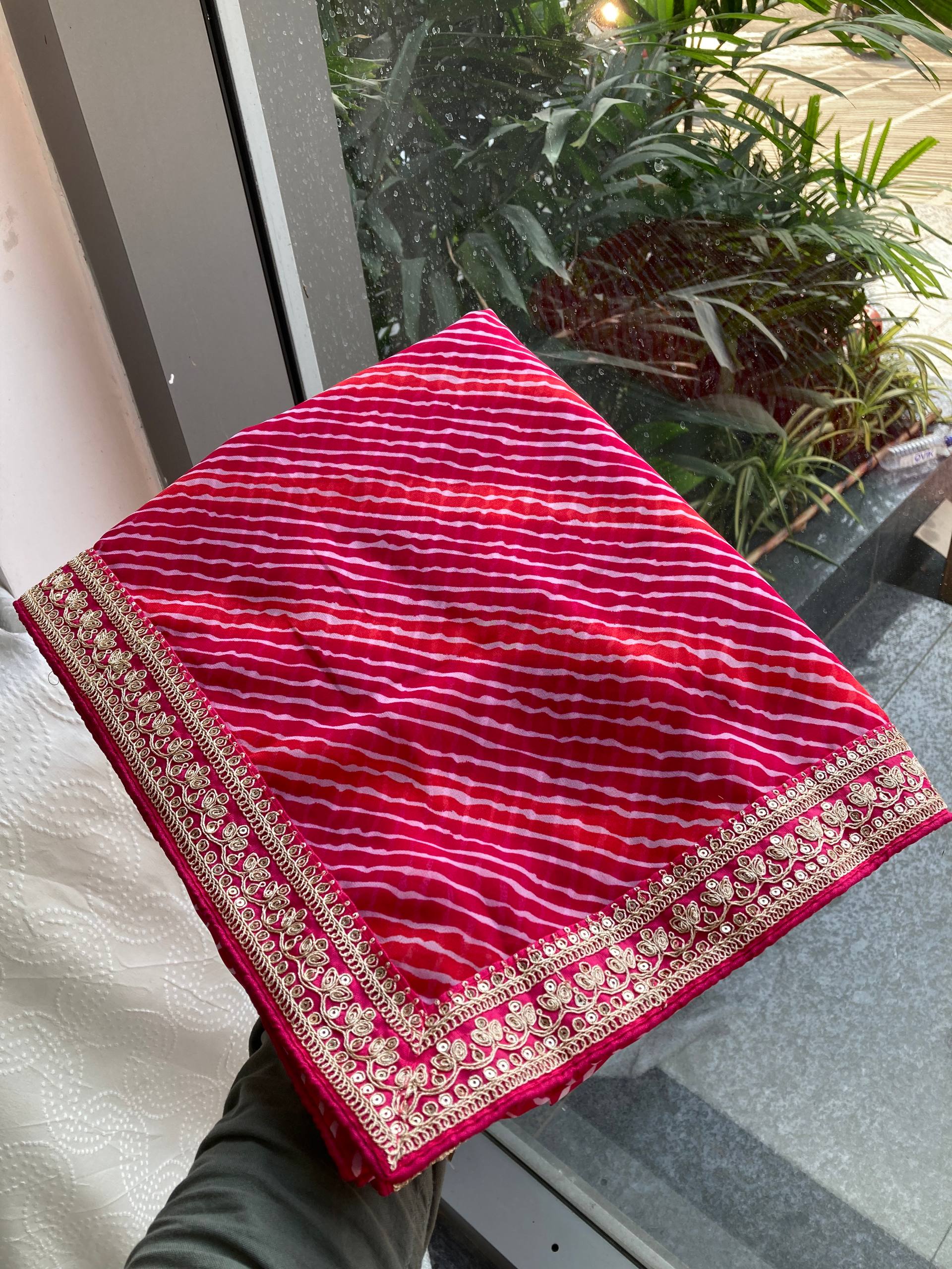 Festive Wear Leheriya Saree with Work  Designer Border and work blouse