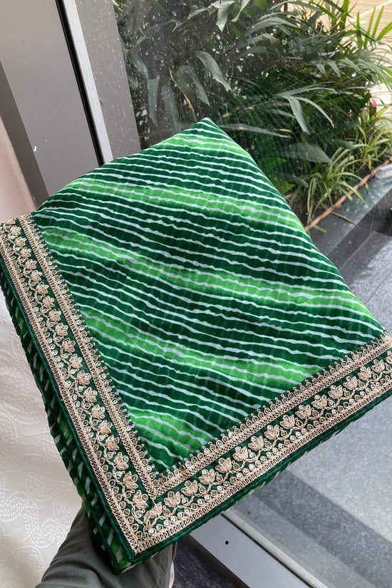 Festive Wear Leheriya Saree with Work  Designer Border and work blouse