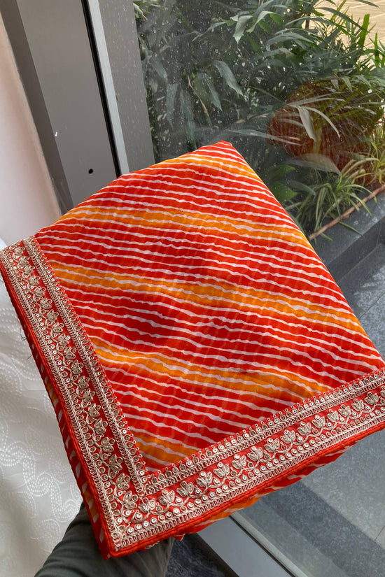 Festive Wear Leheriya Saree with Work  Designer Border and work blouse