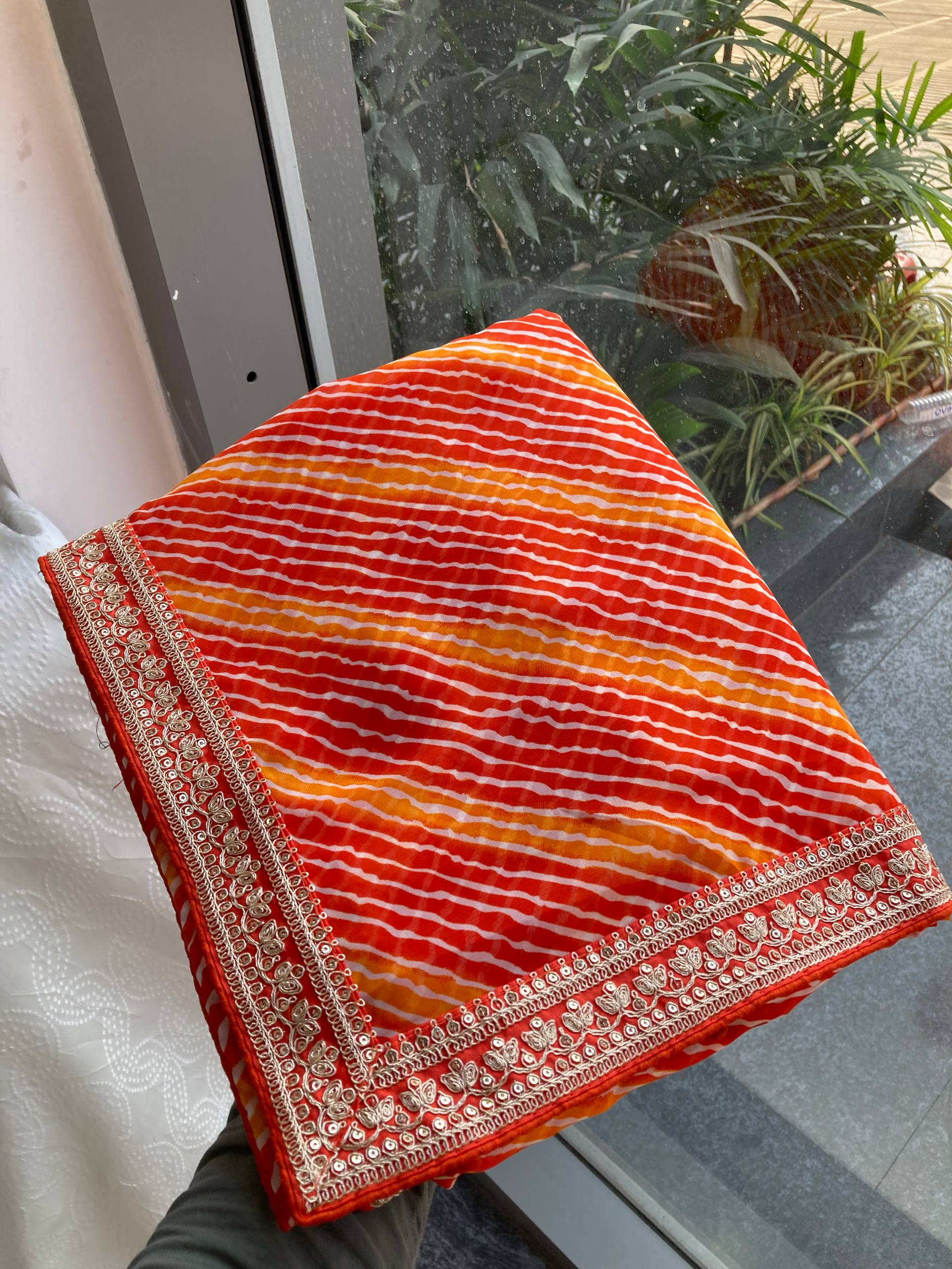 Festive Wear Leheriya Saree with Work  Designer Border and work blouse