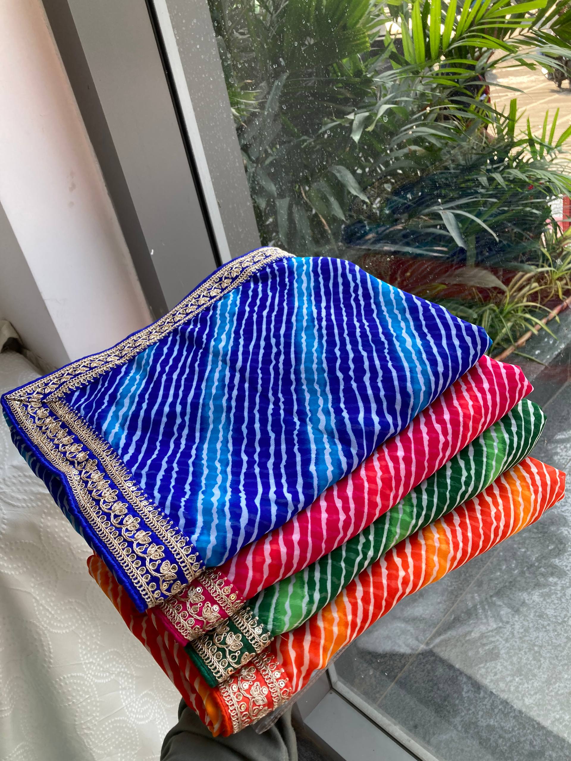 Festive Wear Leheriya Saree with Work  Designer Border and work blouse