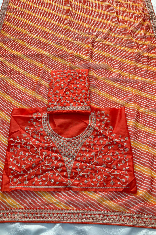 Festive Wear Leheriya Saree with Work  Designer Border and work blouse