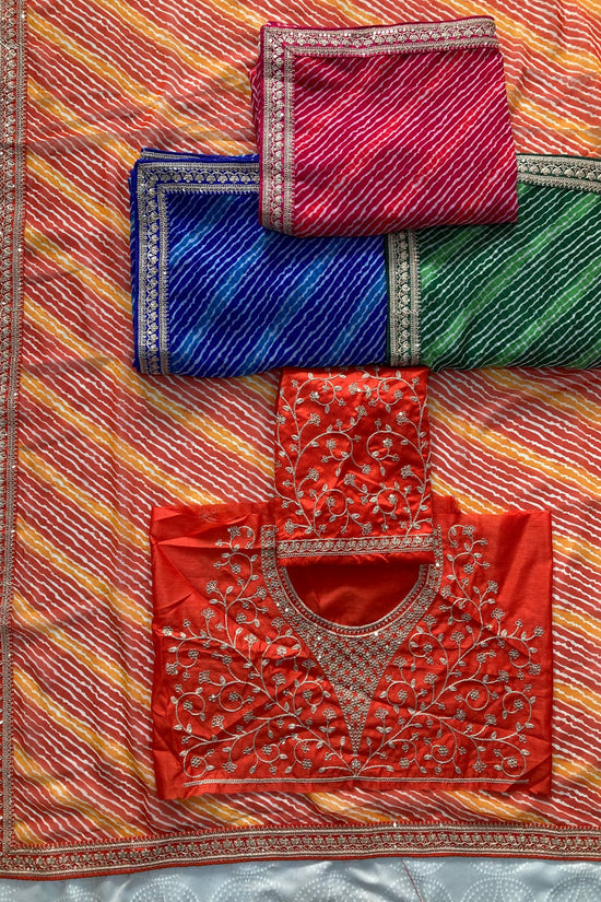 Festive Wear Leheriya Saree with Work  Designer Border and work blouse