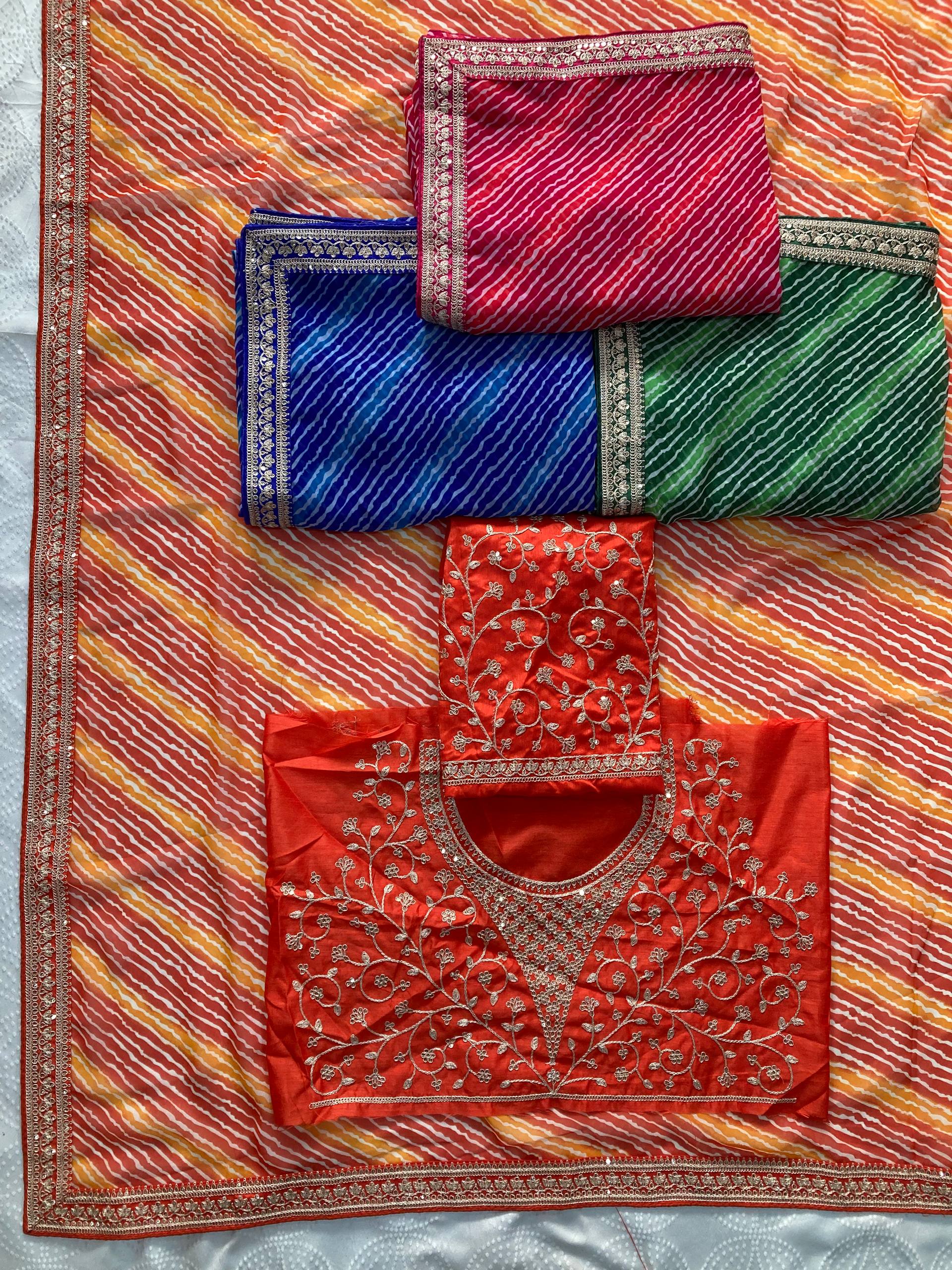 Festive Wear Leheriya Saree with Work  Designer Border and work blouse