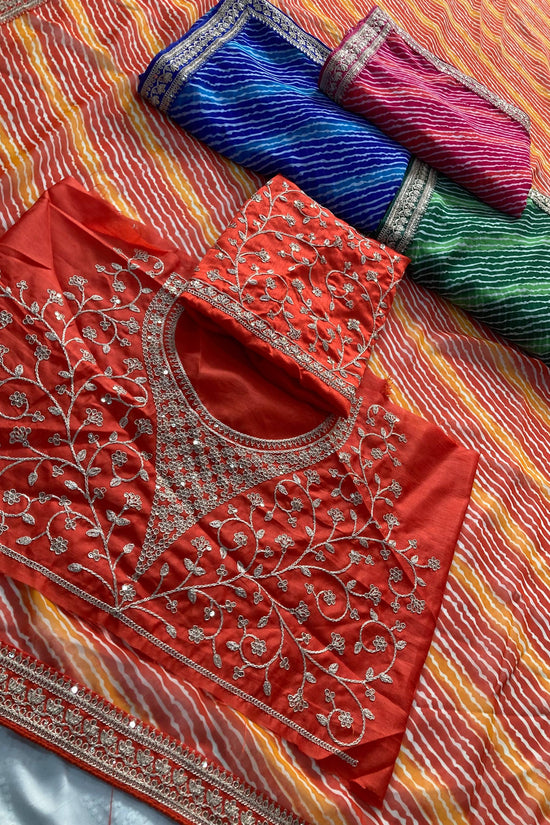 Festive Wear Leheriya Saree with Work  Designer Border and work blouse