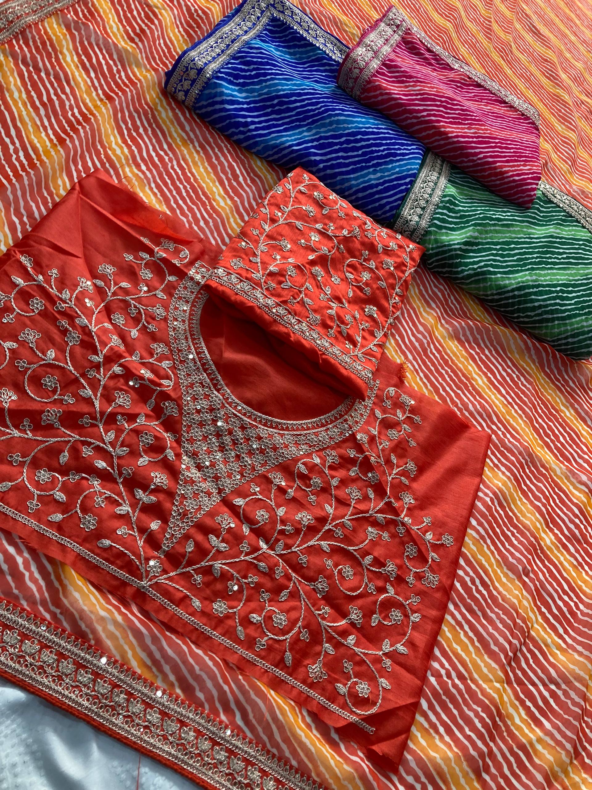 Festive Wear Leheriya Saree with Work  Designer Border and work blouse