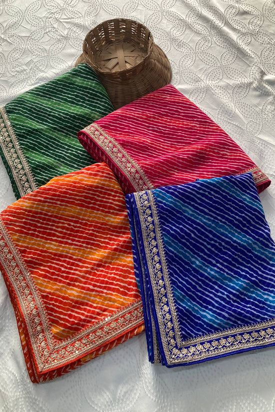 Festive Wear Leheriya Saree with Work  Designer Border and work blouse